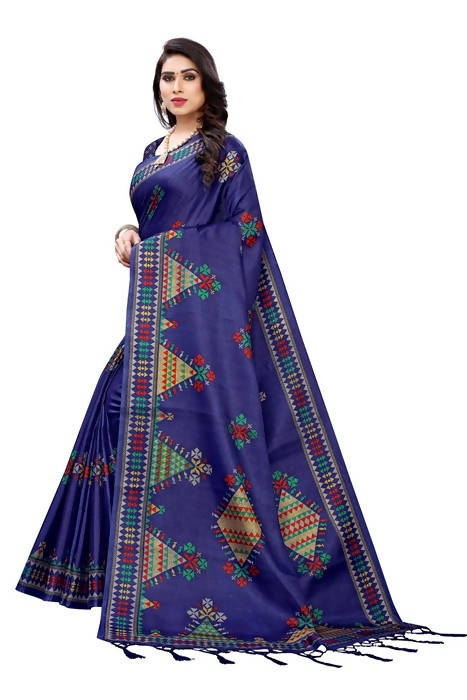 Vamika Navy Kalamkari Print With Jhalar Khadi Silk Saree (KITE NAVY)