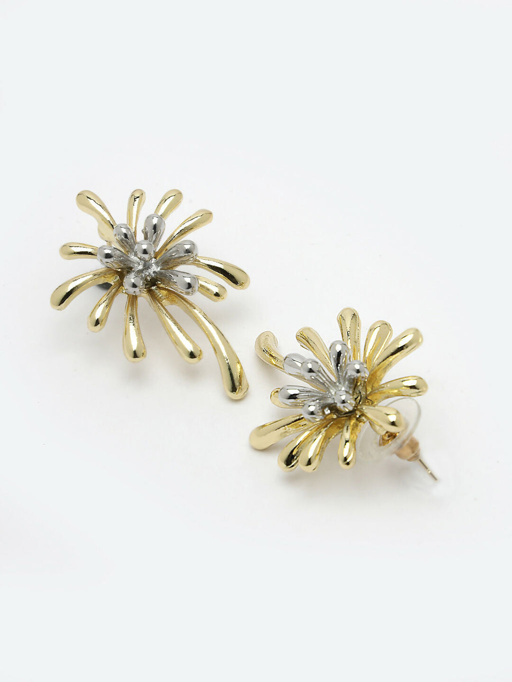 NVR Women's Set of 2 Silver & Gold Brass-Plated Floral Shape Drop Earrings