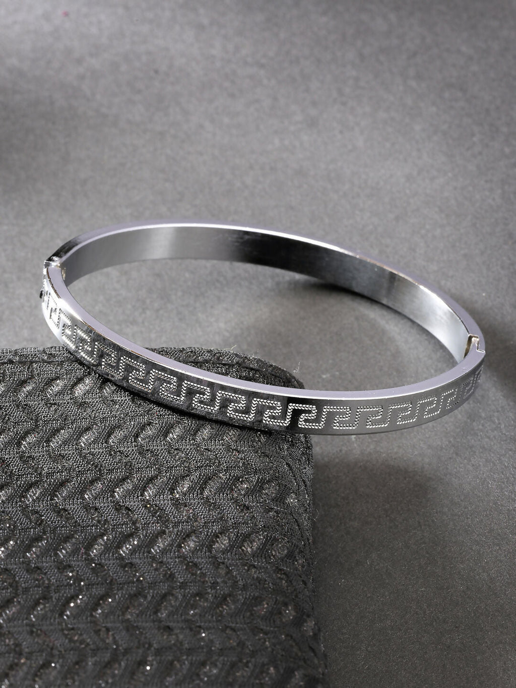 NVR Men's Set of 2 Rhodium-Plated Stainless Steel Kada Bracelet