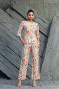 Women's Partywear Designer White & Multi Muslin co-ord set - Stylishta