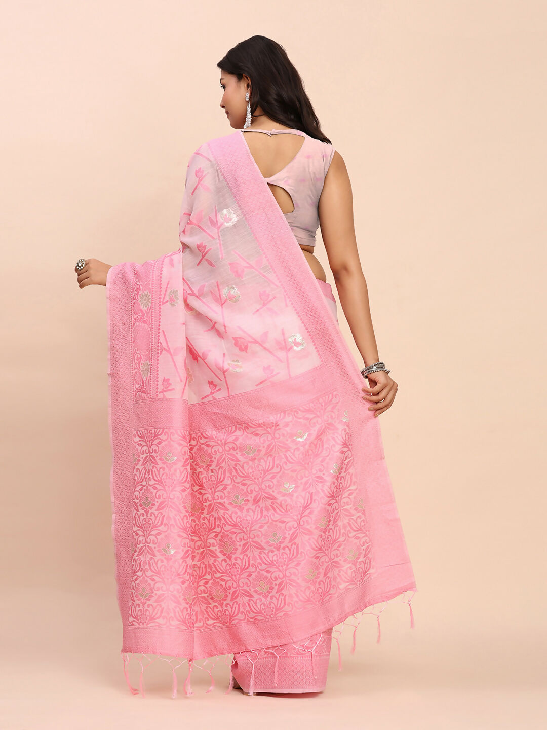 Shree Shyam Fashion Linen Cotton Light Pink Saree