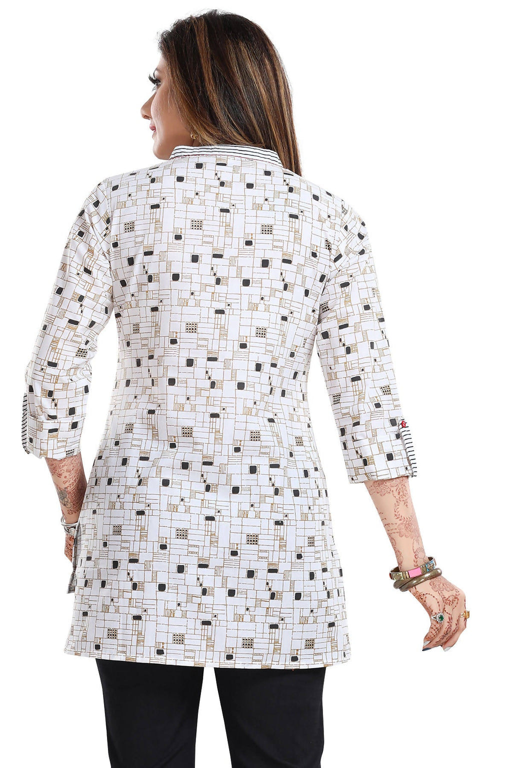Snehal Creations Vibrant Vigour White Cotton Printed Short Tunic