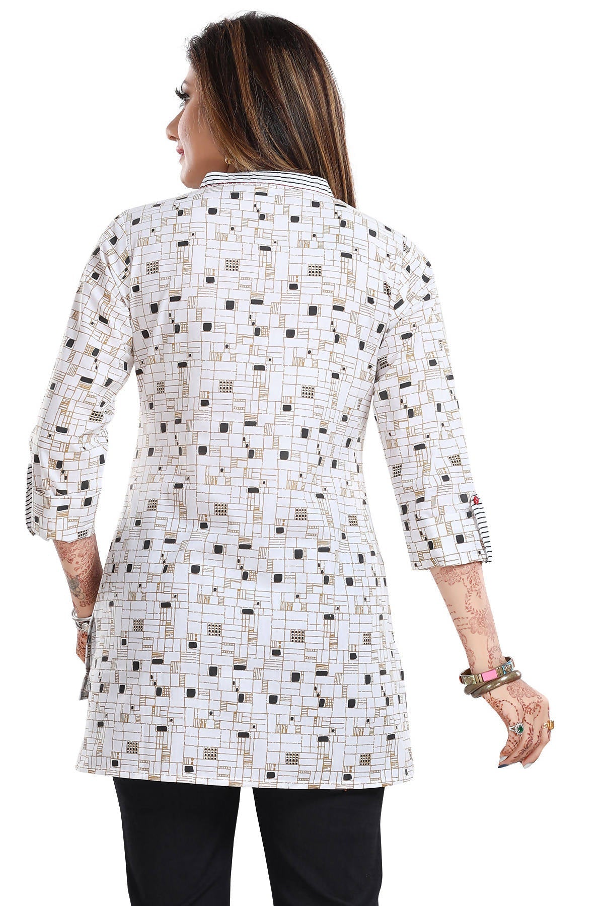 Snehal Creations Vibrant Vigour White Cotton Printed Short Tunic
