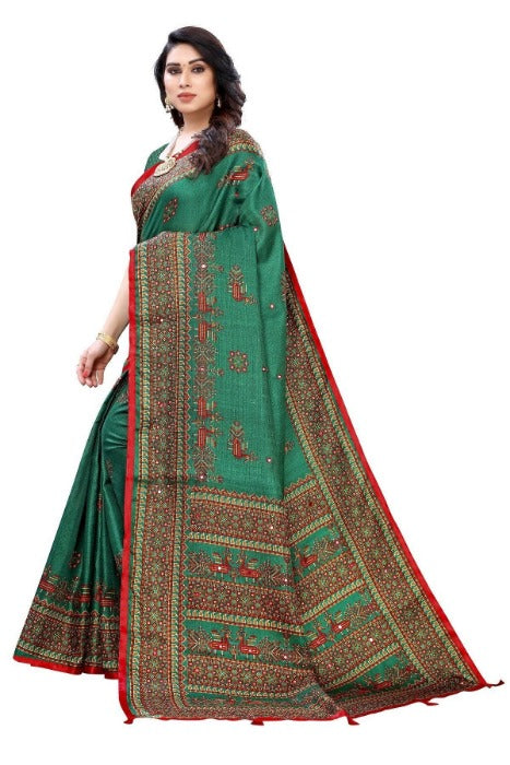Vamika Green Mirror Work With Jhalar Khadi Silk Saree (AASHI GREEN)
