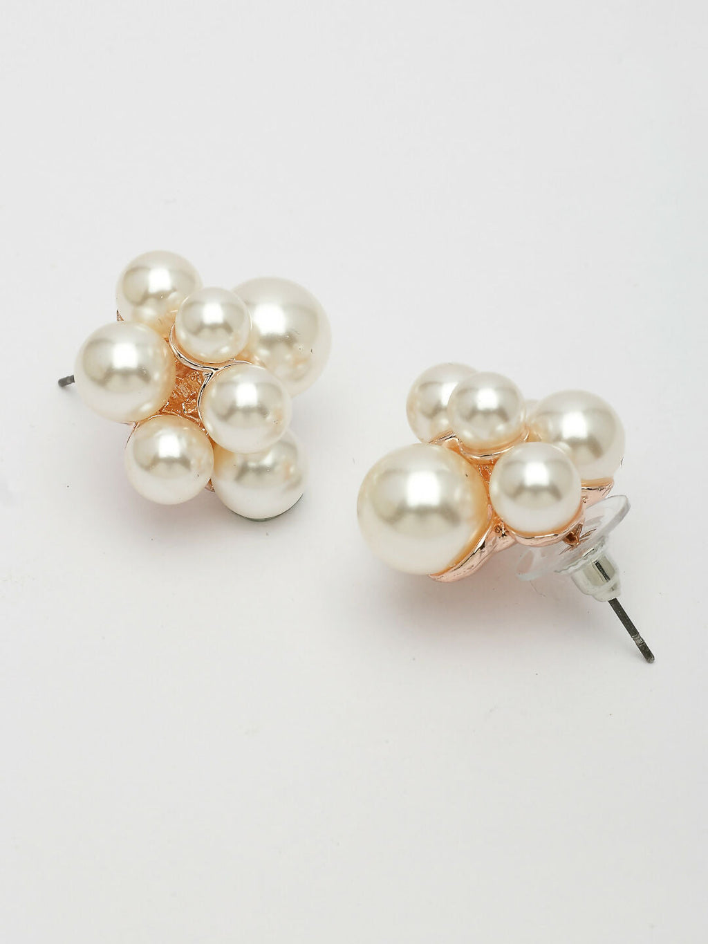 NVR Women's Rose Gold Pearl Rose Gold-Polished Circular Studs Earring