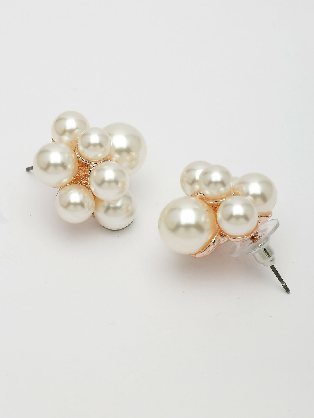 NVR Women's Rose Gold Pearl Rose Gold-Polished Circular Studs Earring