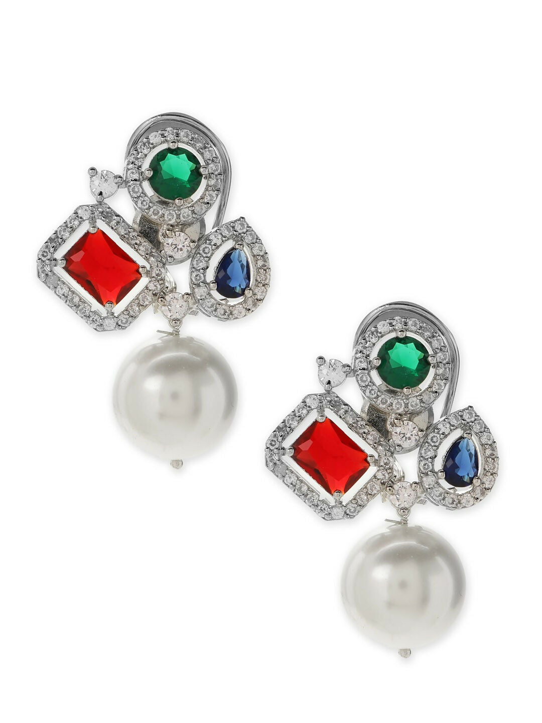Multi Stone Earrings with Pearls- Ruby Raang