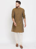 Even Apparels Brown Pure Cotton Men's Kurta With Band Collar