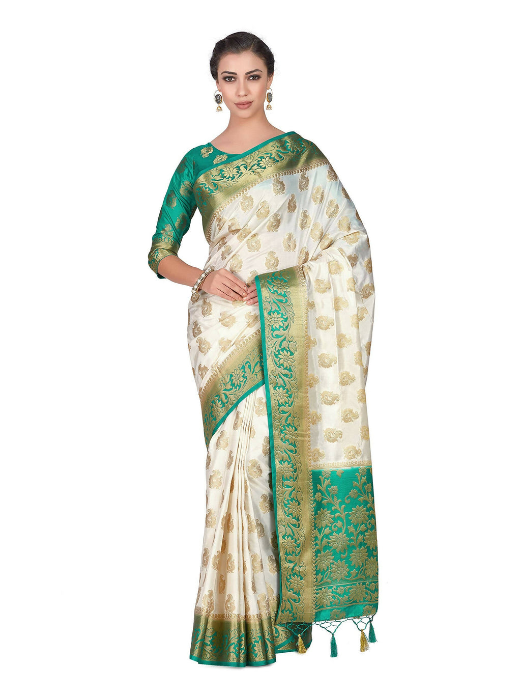 Mimosa Women's Kanchipuram Silk Beige Saree
