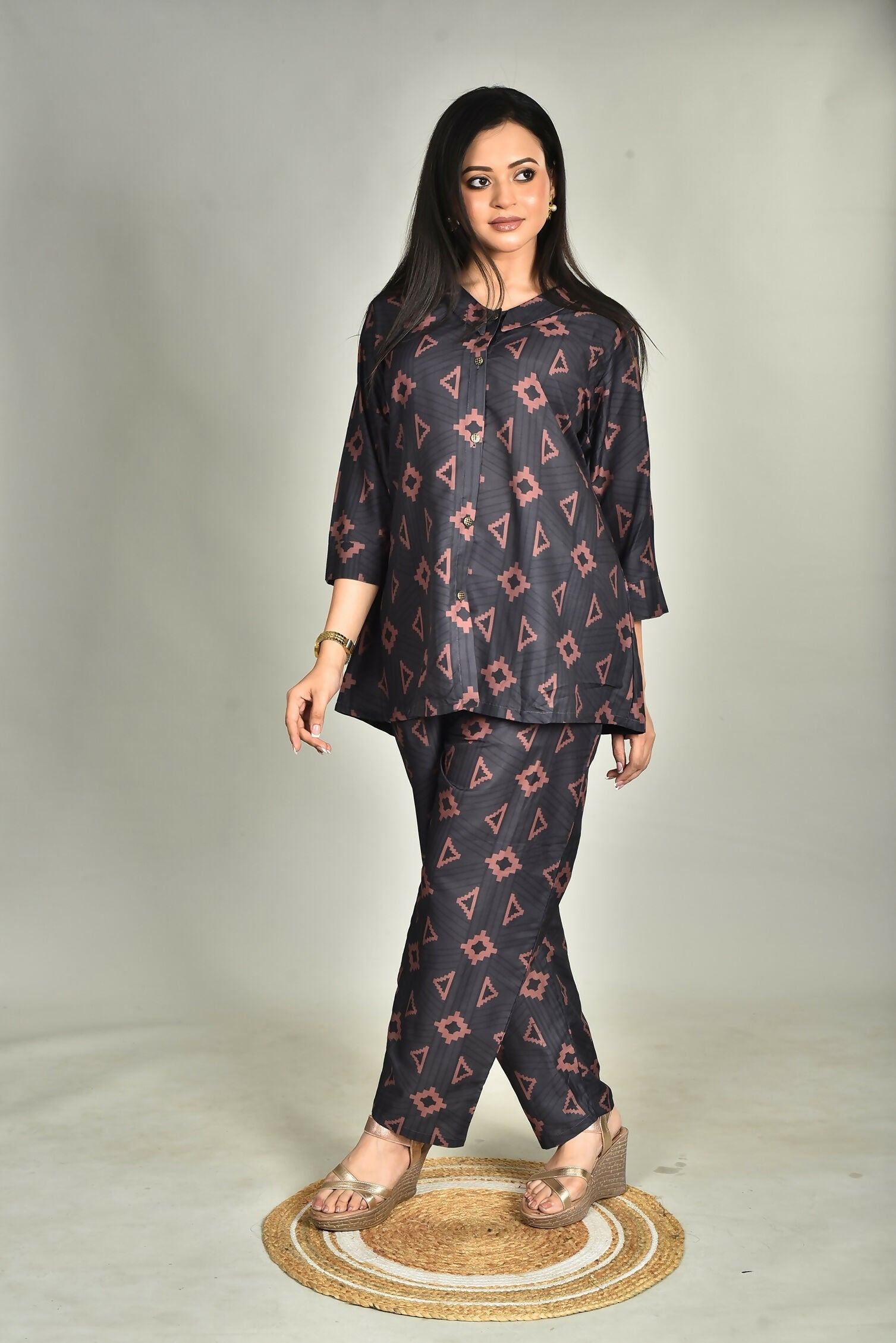 Morchari Digital Print Semi Muslin Co-Ord Set Top & Trouser-Multicolor