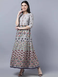 Myshka Women Grey Printed Ethnic Maxi Dress