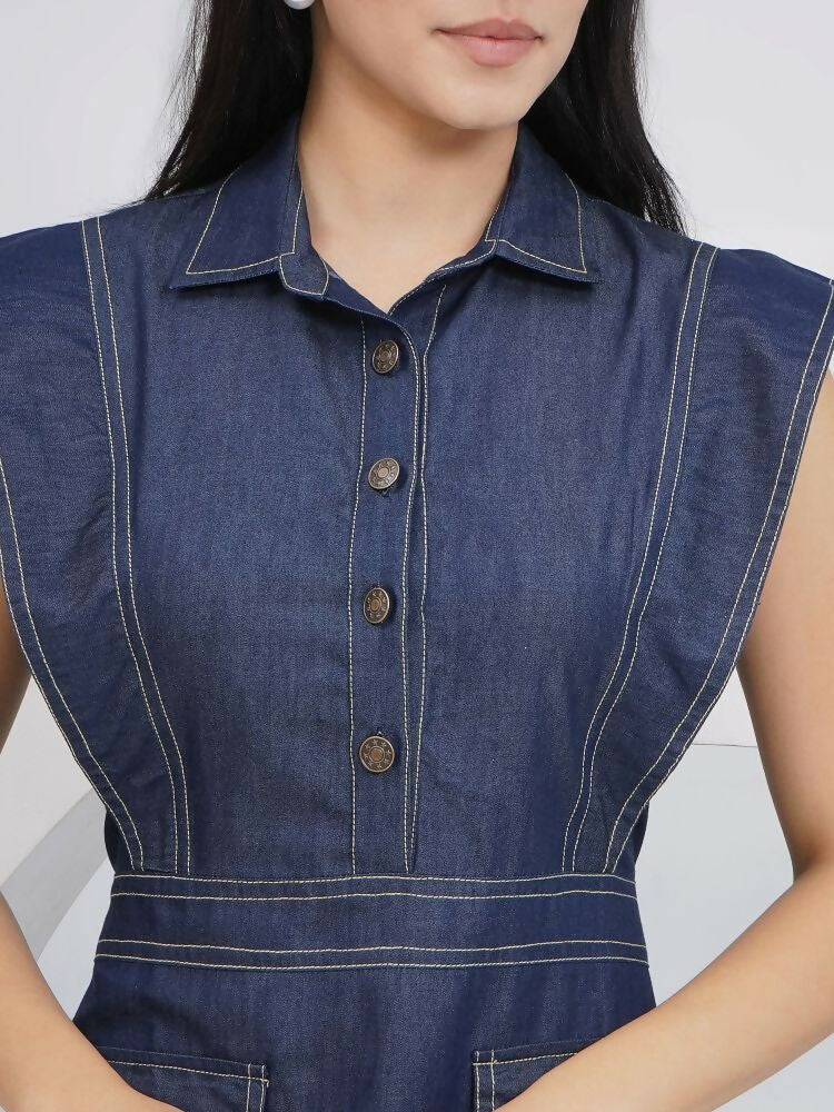Joban Fashion Blue Denim Midi Dress