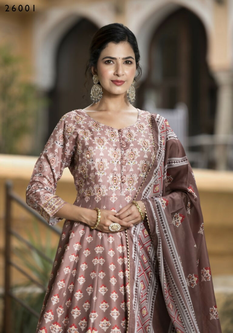Wedding Designer PaleMauve Soft Dola Silk Anarkali suit with Dupatta - Samanta