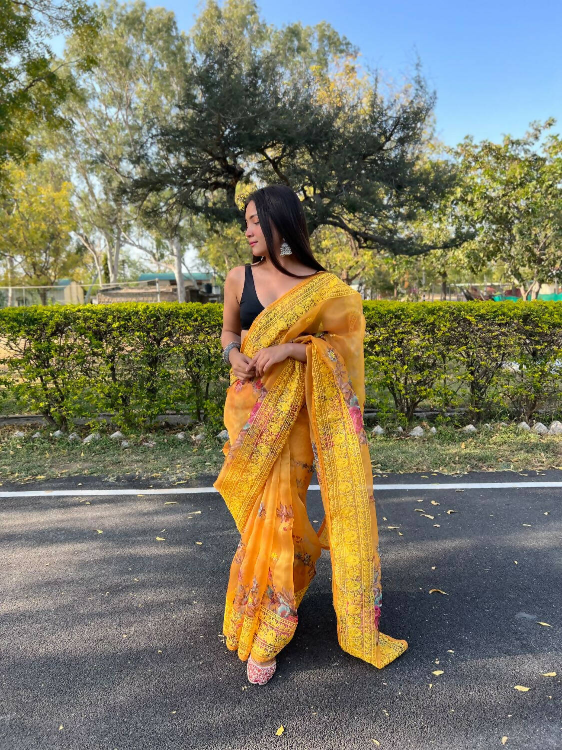 Vamsee Yellow Organza Saree