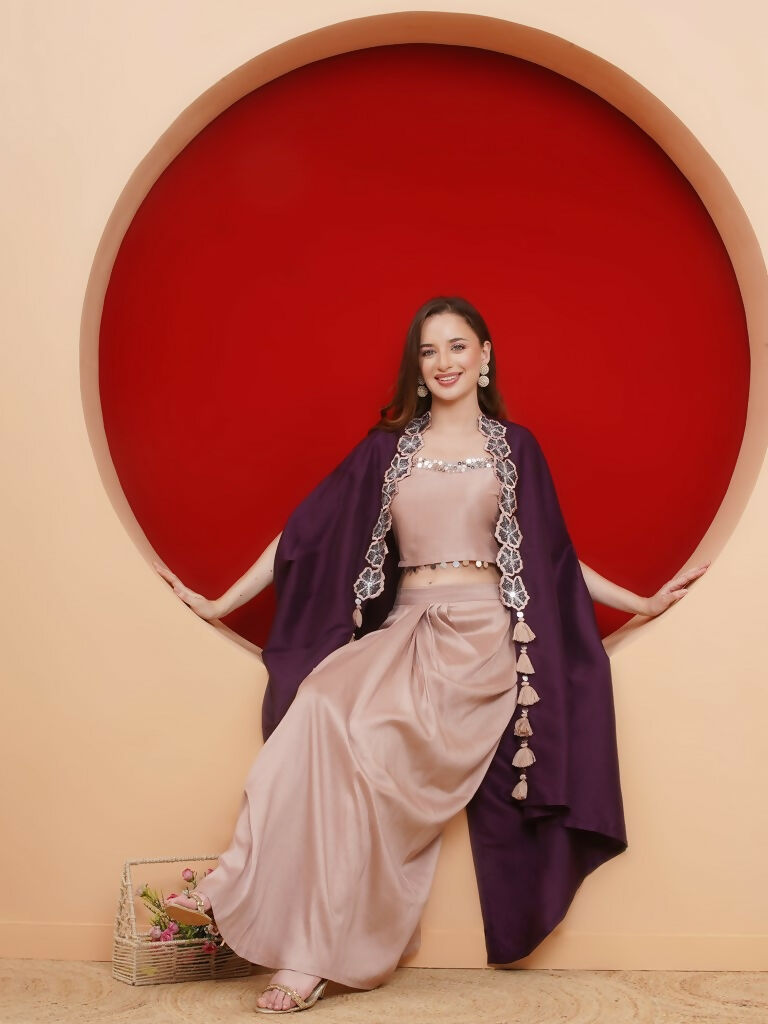Joban Fashion Purple and Rose Gold Skirt set with Cape