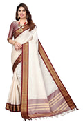 Vamika Weaving White Cotton Silk Saree (DEVAL MAROON)