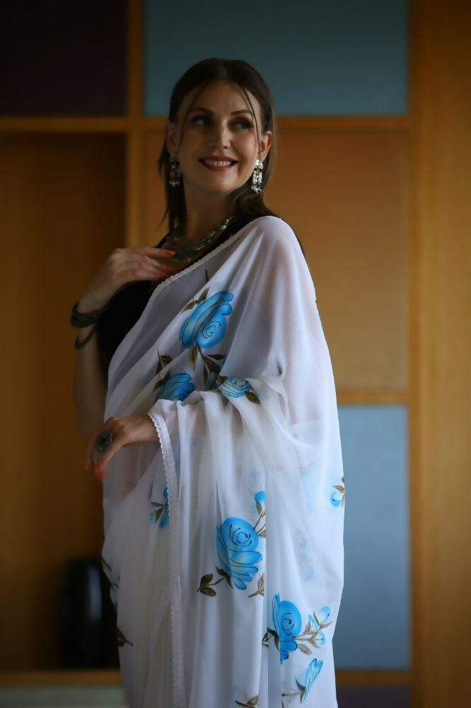 Vamsee Laxmi White Georgette Saree