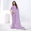 Lavendar Crepe Shimmer Silk Moti With Hand Work Saree With Unstitched Blouse - Norita Swaraa