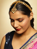 Gold-Polished White Green Kundan-Studded Pearl Beaded Matha Patti - Ruby Raang