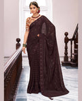 Brown Georgette Swaroski Work Saree With Unstitched Blouse Piece - Juhi