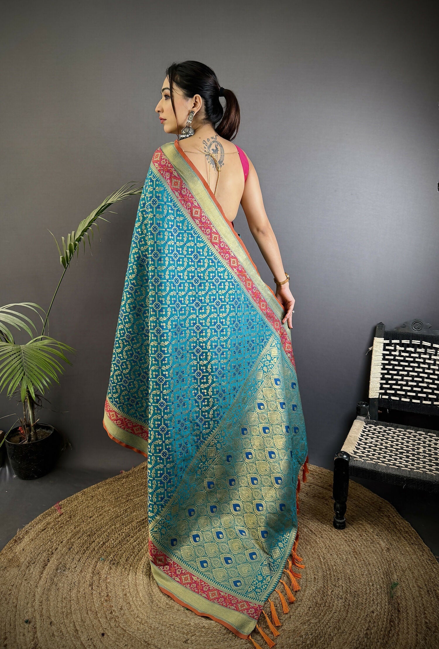 Joban Fashion Aqua Blue Patola Soft Silk Patola Saree