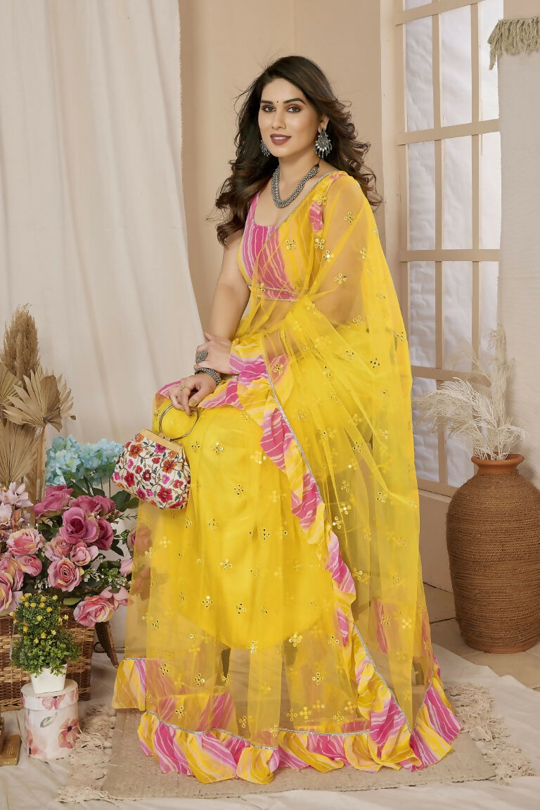 Partywear Designer Yellow Net Fancy Saree - Dyuti