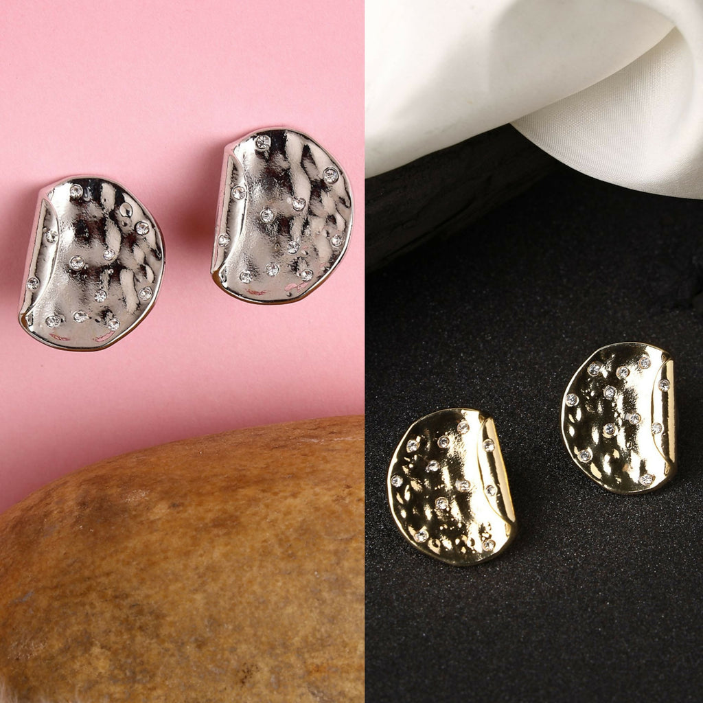 NVR Women's Set of 2 Gold & Silver Brass-Plated Artificial Stones Studded Studs Earring