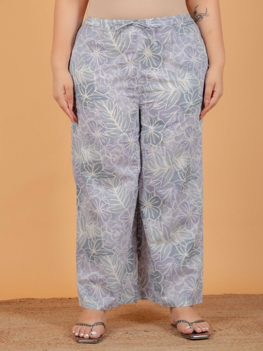 Aramya Grey Soft Cotton Floral Print A-line Kurta Set for Women