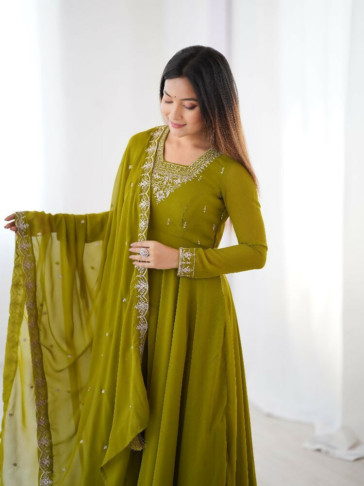 Joban Fashion Mehndi Kurta Set Georgette Sequence Embroidery Work