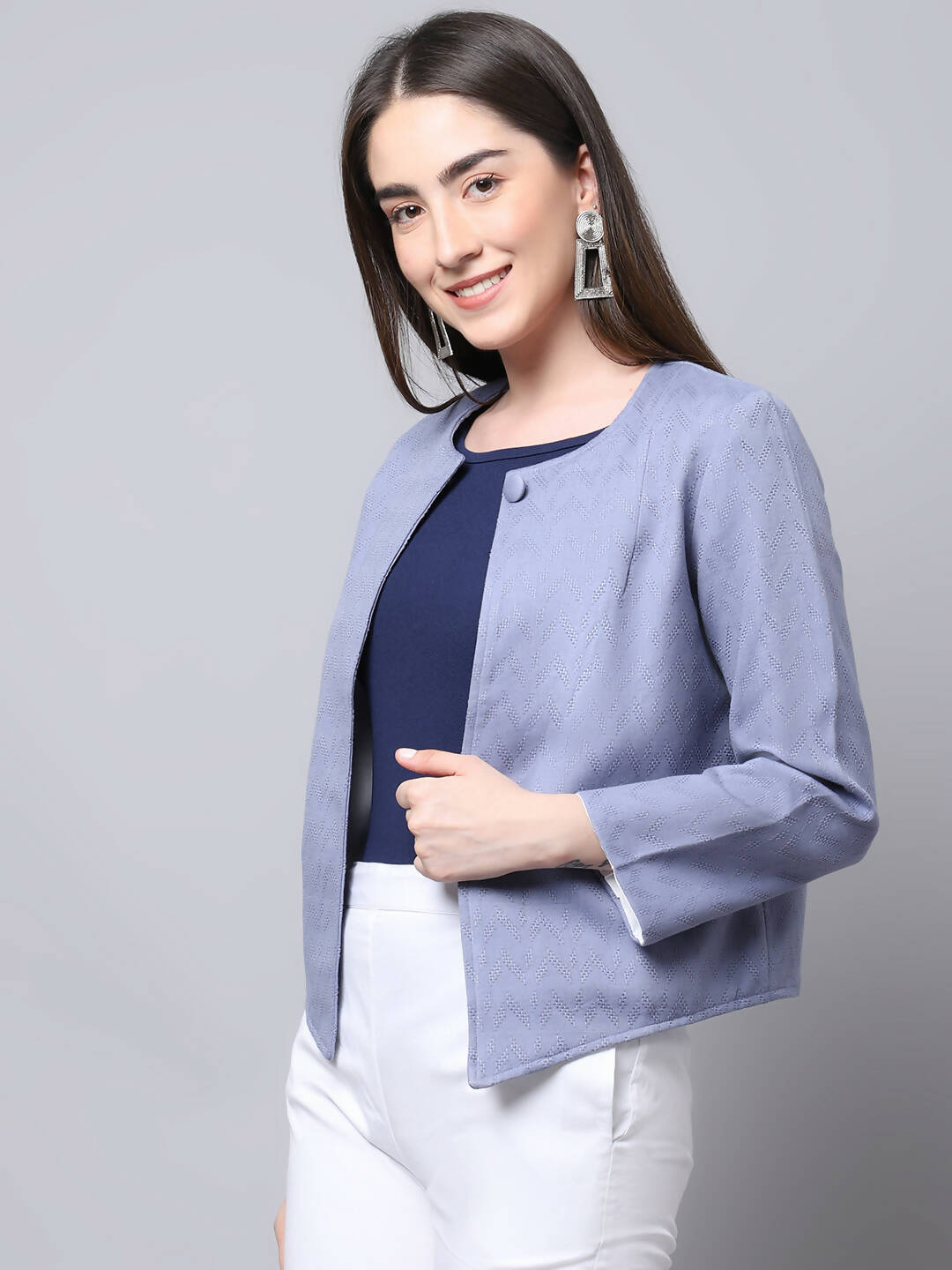Even Apparels Grey 100% Viscose Open Front Statement Women's Jacket
