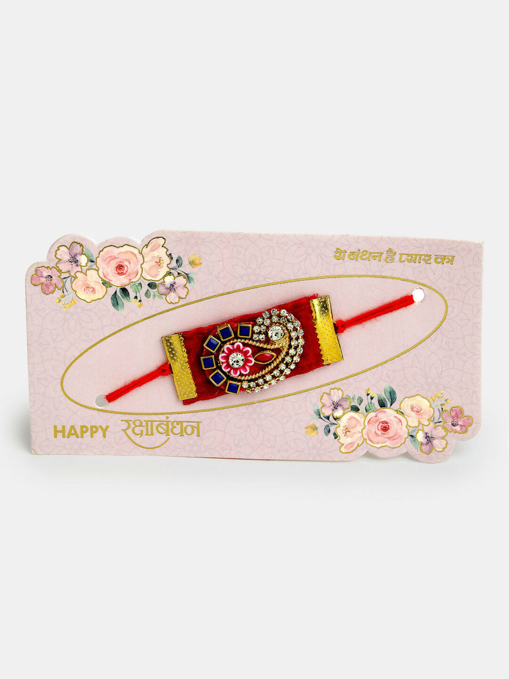 NVR Men Red Stone-Studded Rakhi With Roli Chawal