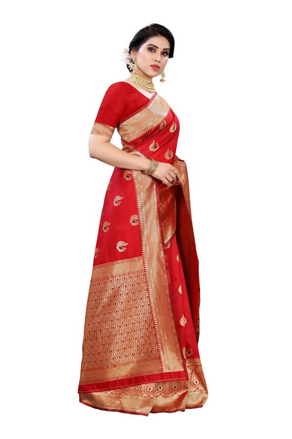 Vamika Banarasi Jacquard Weaving Red Saree (Siri Red)