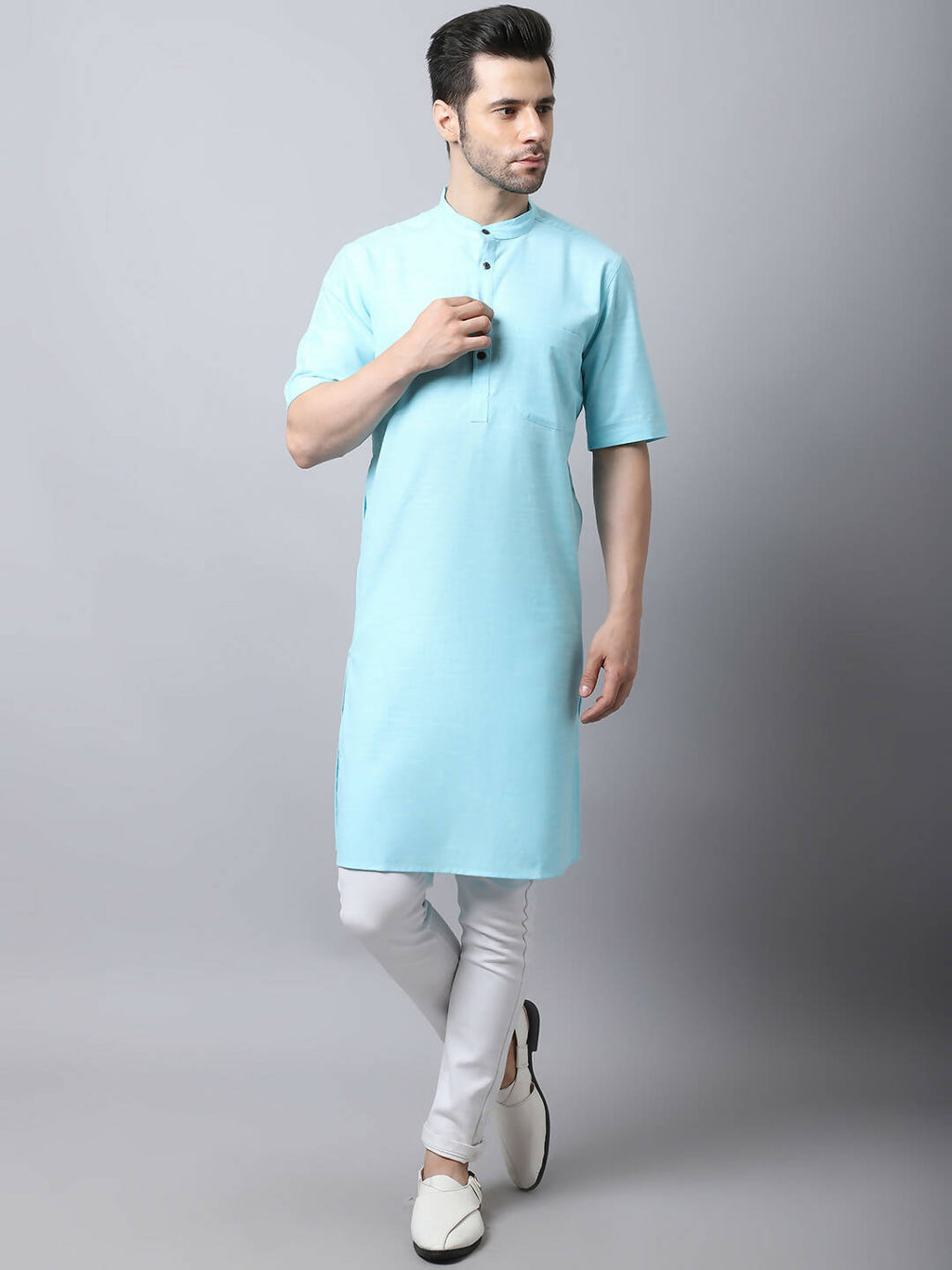 Even Apparels Black Pure Cotton Men's Kurta With Band Collar