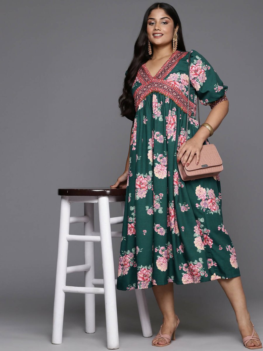 Ahalyaa Women's Traditional wear Ethnic Dress - Green