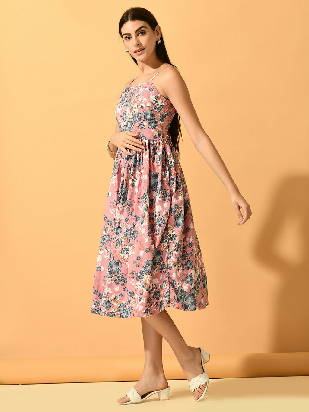 Myshka Women's Pink Fit and Flare Party Dress