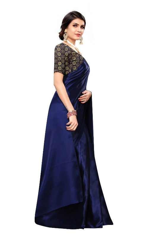 Vamika Navy Satin Designer Saree (DUST NAVY)