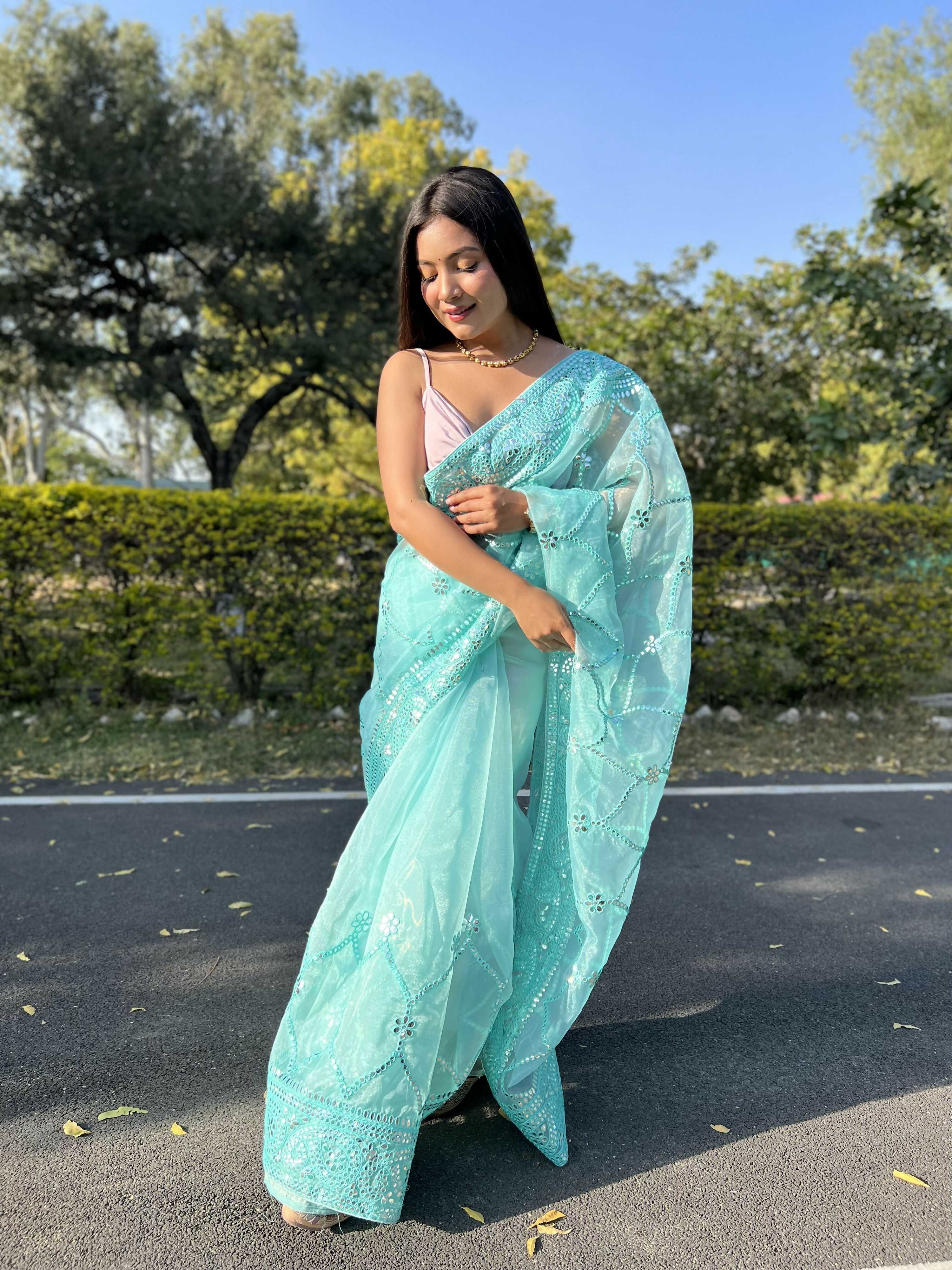 Vamsee Naina Blue Organza Saree