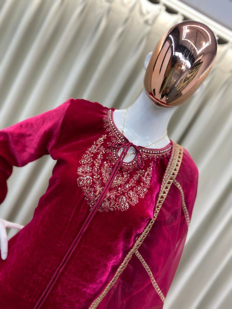 Vastranavya Pink Velvet Sequence Embroidery Work Kurta & Bottom With Dupatta