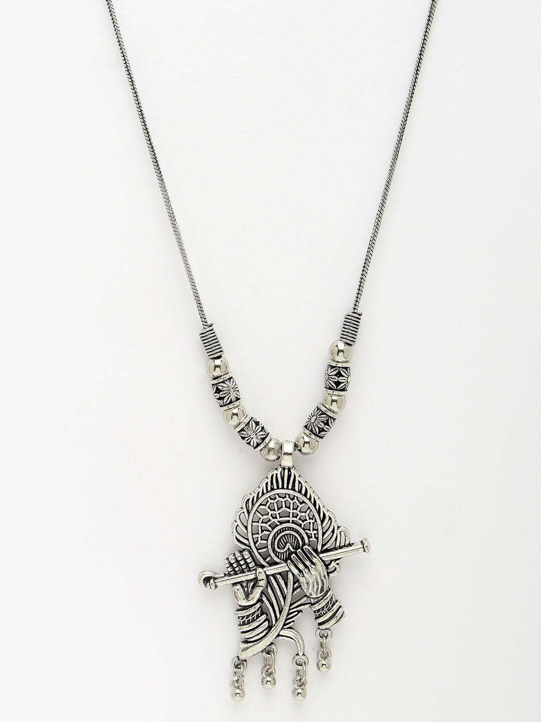 NVR Women's Silver-Toned German Silver Oxidised Pendant with Chain