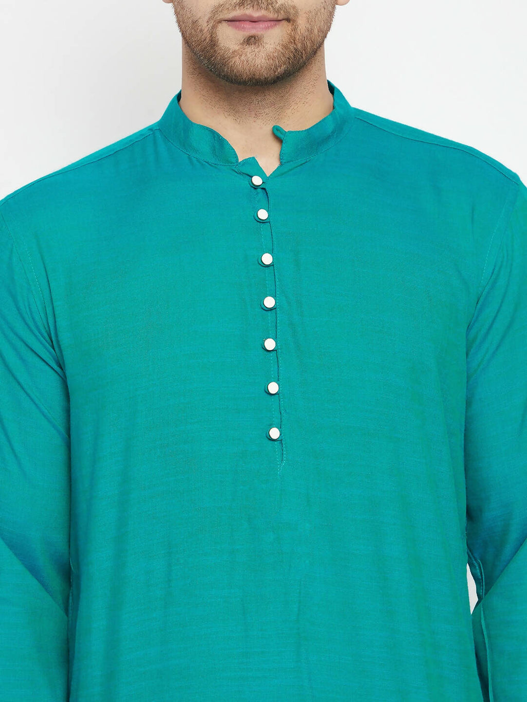 Even Apparels Blue Pure Cotton Long Men's Kurta With Band Collar
