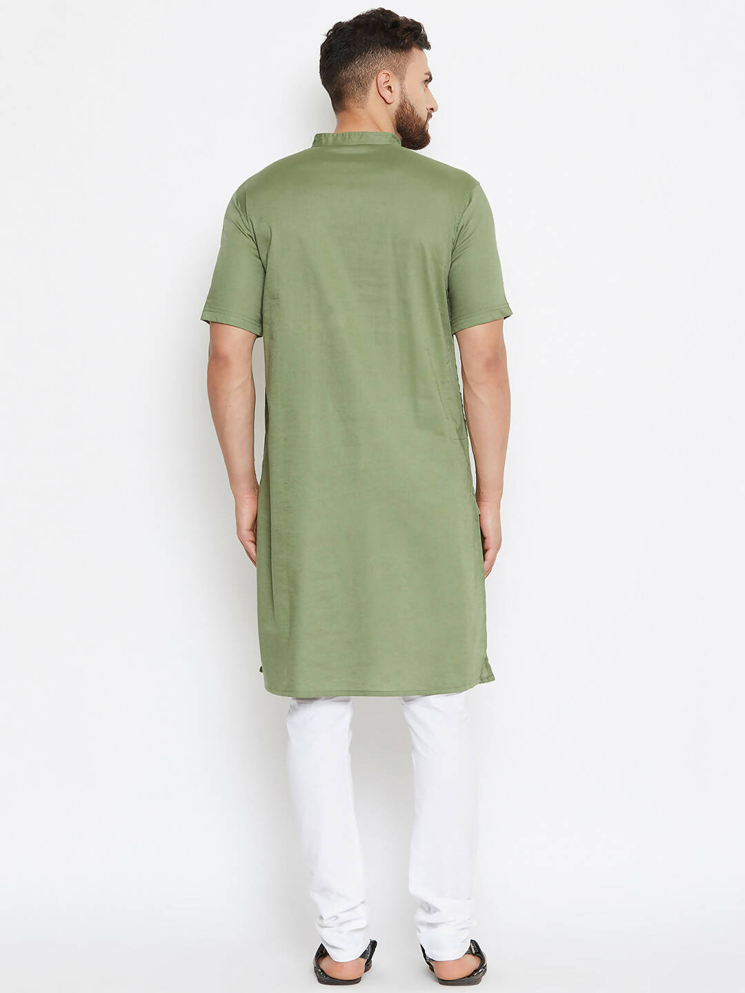 Even Apparels Green Color Pure Cotton Men's Kurta With Band Collar