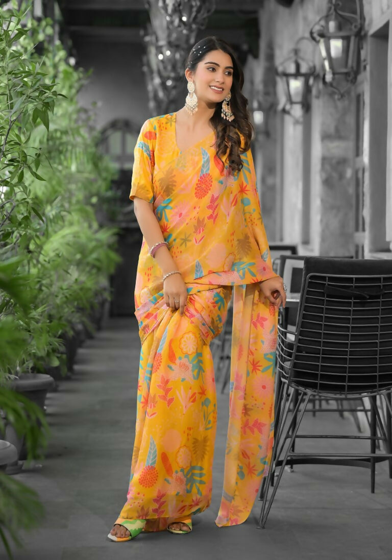 stylish Casual Yellow Imported georgette Ready to Wear Fancy Saree - Ashwini