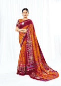 Orange Chanderi Cotton Floral Printed Saree With Unstitched Blouse Piece - Kathika