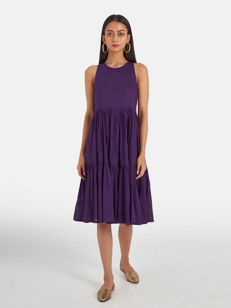 Suta Women's Purple Solid Fit and Flare Dress