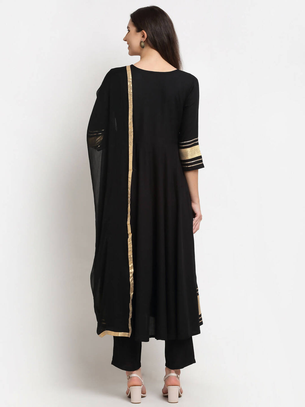 Rudra Bazaar Black Anarkali Kurti & Pyjamas With Duppata