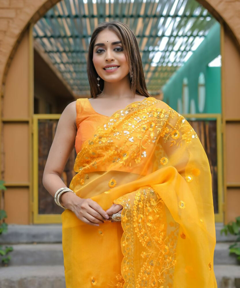 Vamsee Kiki Yellow Organza Saree