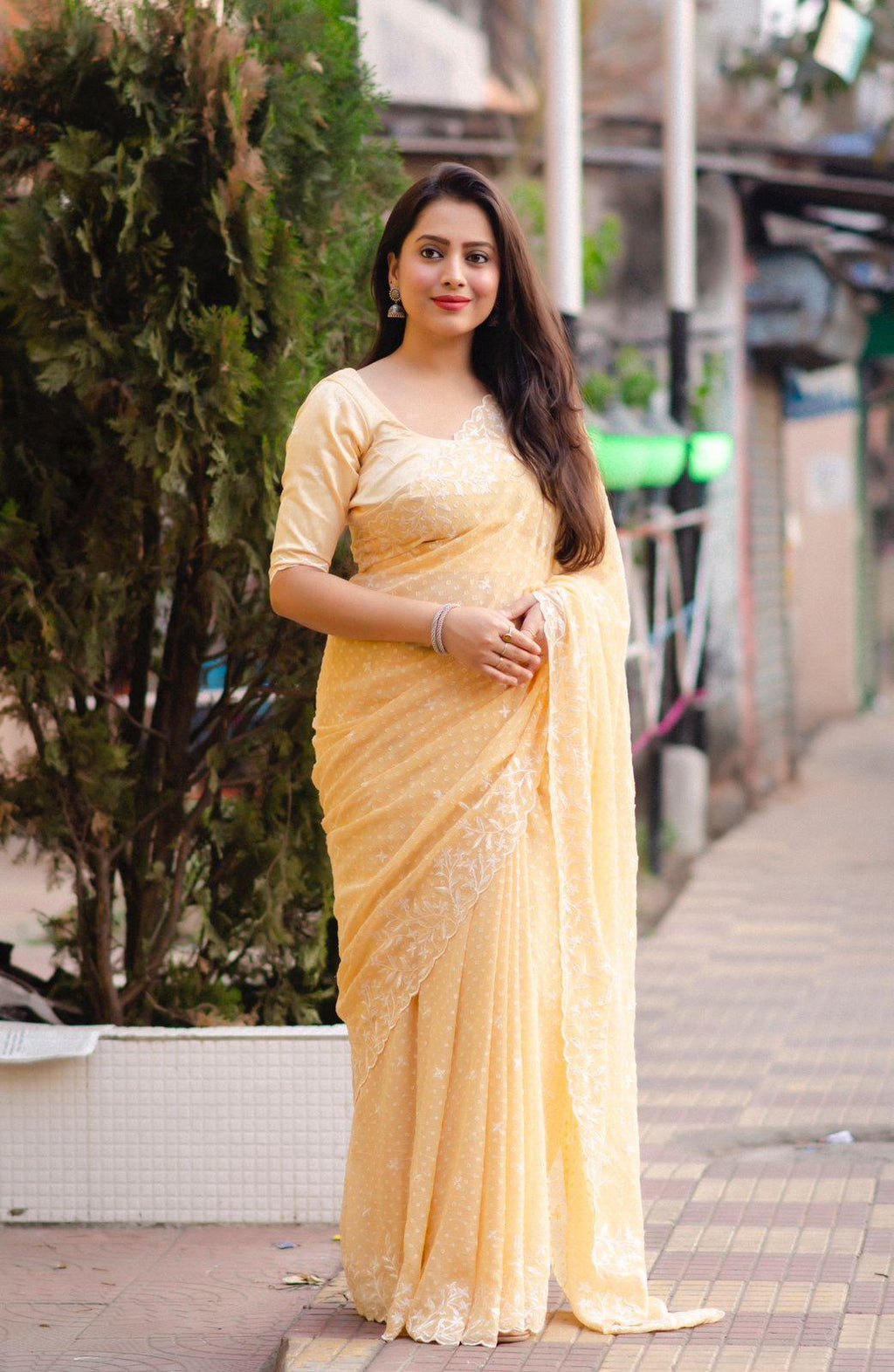 Yellow Pure Chiffon Woven Design Saree with Unstitched Blouse - Hiral Fashion