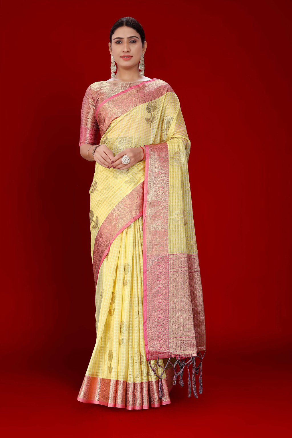 Yellow Soft Organza Woven Design Saree With Unstitched Blouse Piece - Zaara