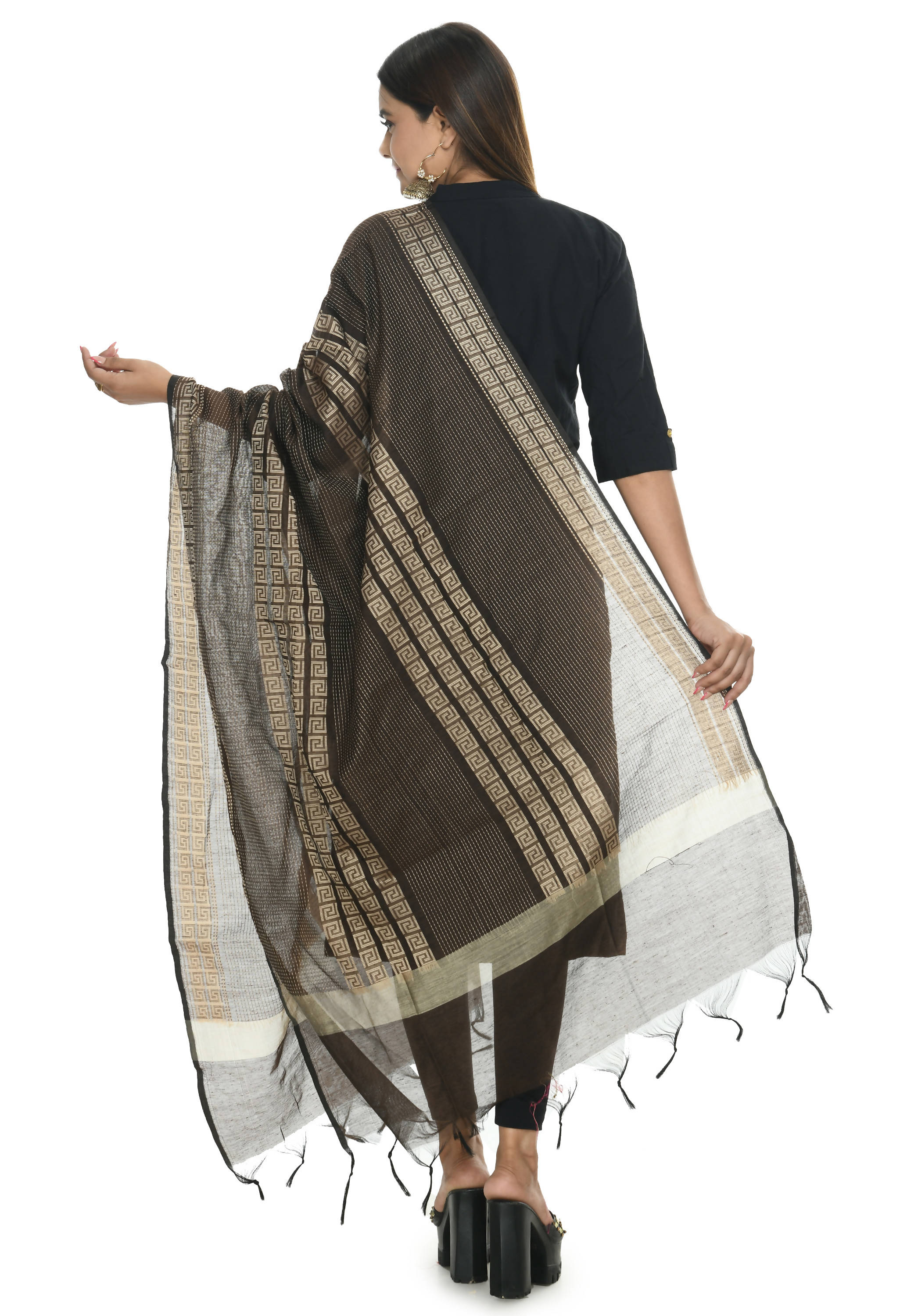 Mominos Fashion Moeza Handloom Cotton Brown Dupatta