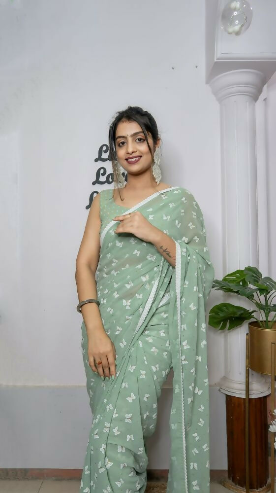 Vamsee Patangiyu Pista Green Georgette Saree